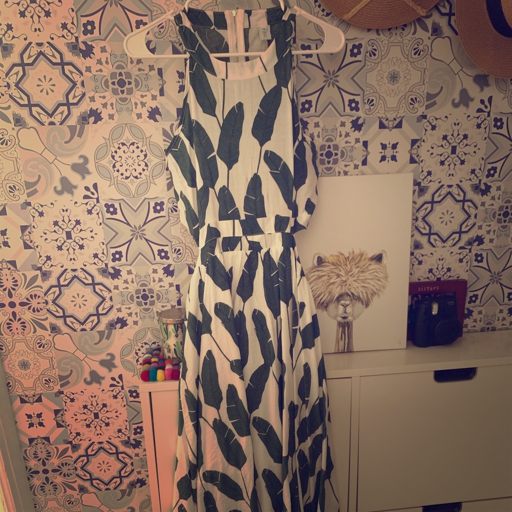 Palm Leaf Halter Maxi Dress